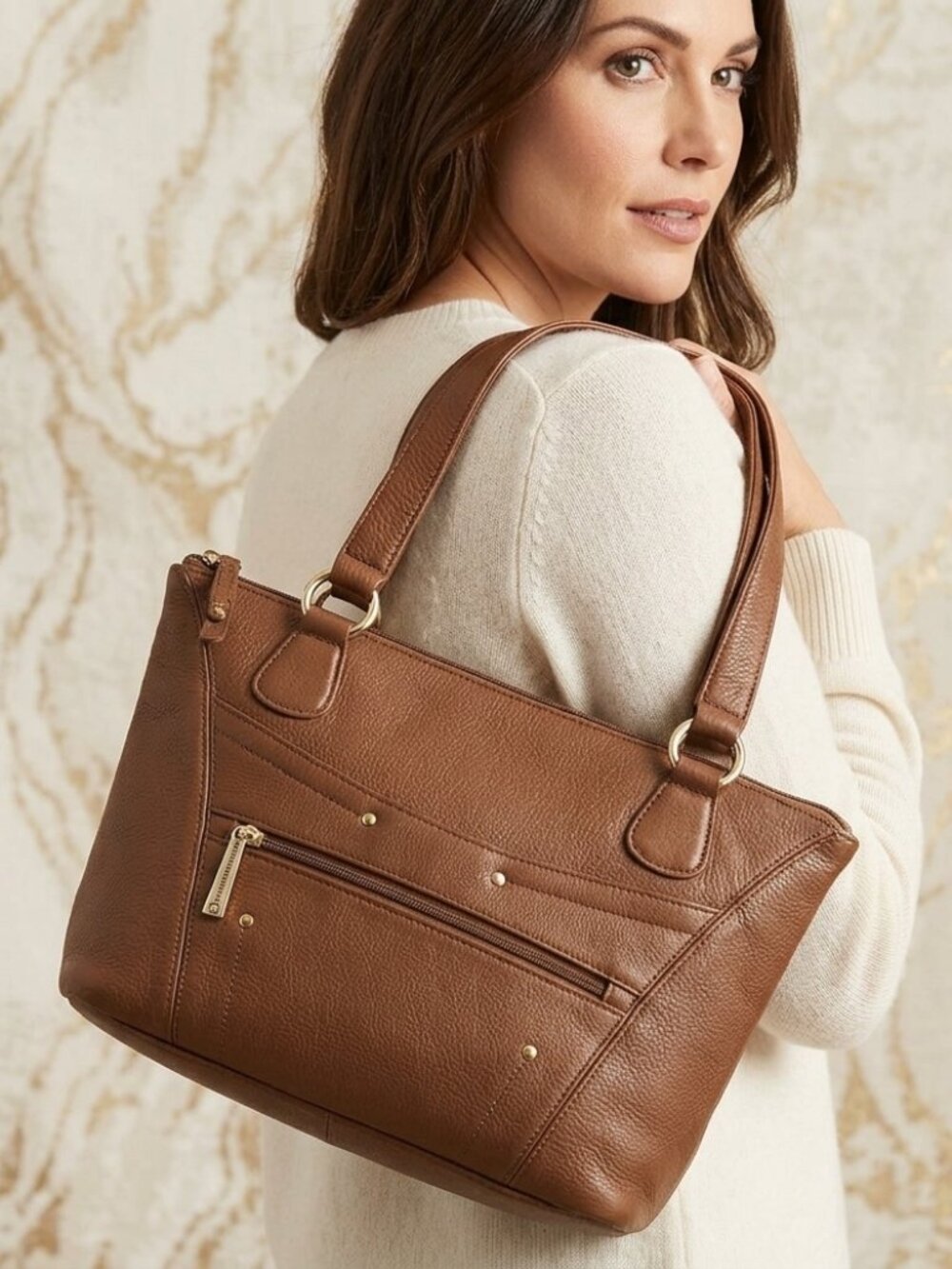 VTG Stone Mountain Leather Multi-Pocket Organizer Bag Cognac 90s